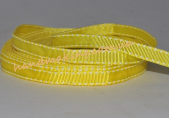 Лента репсовая 10мм желтая с белой строчкой