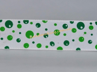 Лента репсовая 25мм белая с зелеными шариками