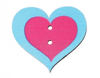 Пуговичка деревянная 30*27мм сердце розово-голубое