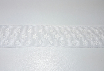 Лента репсовая 25мм белая с перфорированными звездами