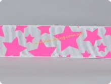 Лента репсовая 25мм белая с розовыми звездами