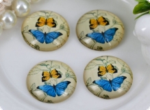 Стеклянный кабошон 18мм желто-голубые бабочки