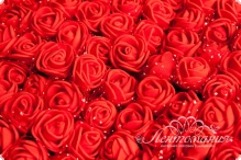 Розы из фоамирана с фатином 2см красные, 12шт