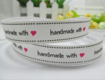 Лента репсовая 16мм белая "handmade with love"