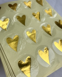 Наліпки для упакування прозорі 25мм золоте сердечко, 16шт