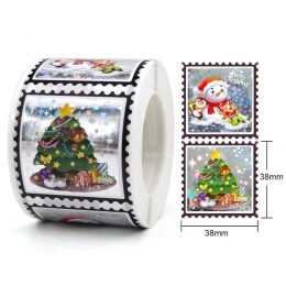 Наліпки для пакування 38мм голограма срібло Merry Christmas, 10 штук