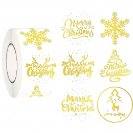 Наліпки для пакування 25мм прозорі Merry Christmas, 12 штук