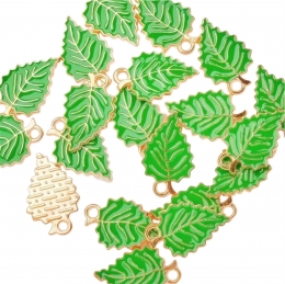 Підвіска металева з емаллю Листочок зелений 18х12мм