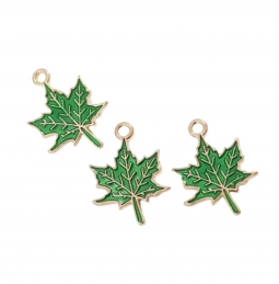 Підвіска металева з емаллю Кленовий лист зелений 18х14мм