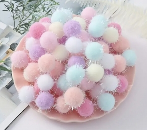 Набір велюрових помпонів 2см Пастельний мікс, 20 штук