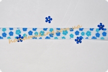 Лента из органзы 16мм белая с голубыми цветами