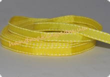 Лента репсовая 10мм желтая с белой строчкой