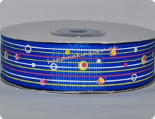 Лента репсовая 25мм синяя в полоски-кружочки