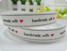 Лента репсовая 16мм белая "handmade with love"