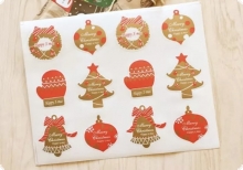 Наклейки для упаковки фигурные красно-золотые Новогодние, набор 12шт